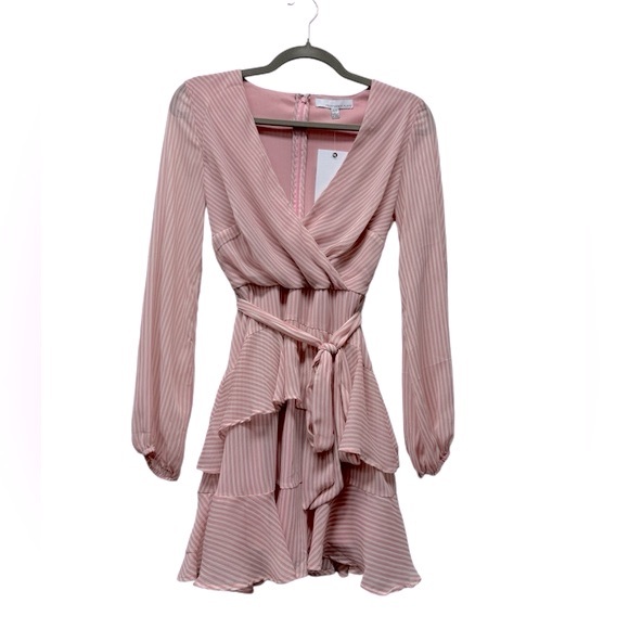 New! Fourteenth Place stripped long sleeve dress, layered, ruffles, pink, XS - Picture 2 of 8